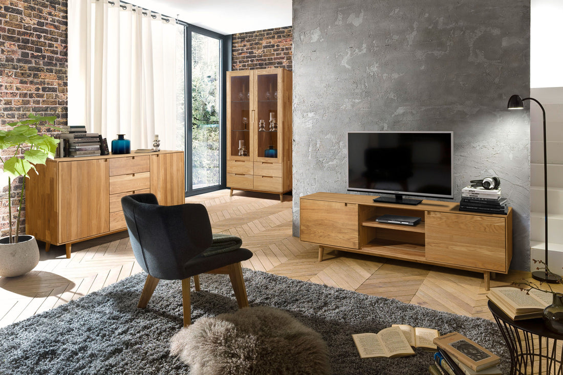 NordicStory, Möbel, Zuhause, Wohnzimmer, Massivholz, Eiche, TV-Schrank, Sideboard, Schrank, Vitrine