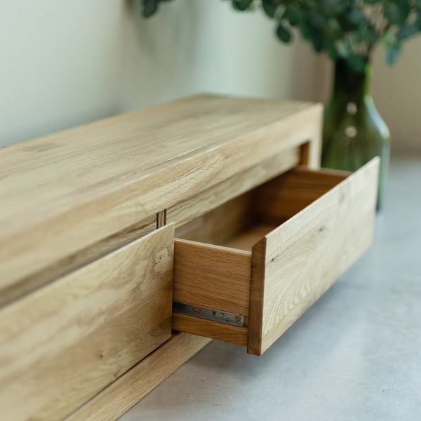 Massives Eichenholz Sideboard schwebend Konsolentisch Sven, 120 / 100 x 25 x 30 cm | NordicStory