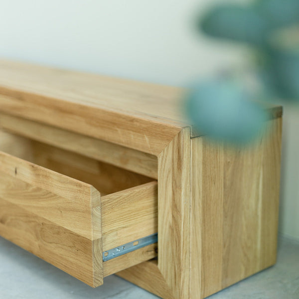 Massives Eichenholz Sideboard schwebend Konsolentisch Sven, 120 / 100 x 25 x 30 cm | NordicStory