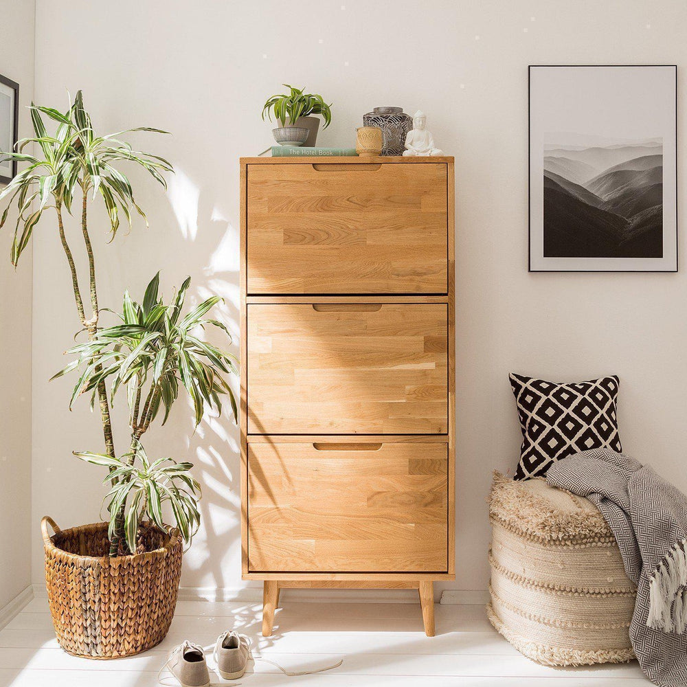 NordicStory Massives Eichenholz-Schuhregal Skandinavischer Schuhschrank