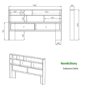 NordicStory Sofia Kopfteil aus massiver Eiche 190 x 15 x 120 cm.