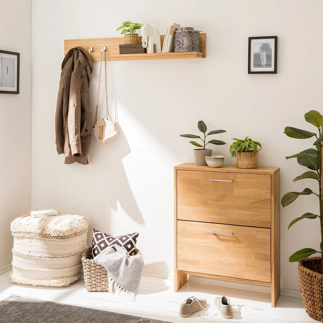 NordicStory Vorzimmermöbel, Massives Eichenholz-Schuhgestell, Massives Eichenholz-Schuhgestell, Nordische Möbel, Nordische Designmöbel