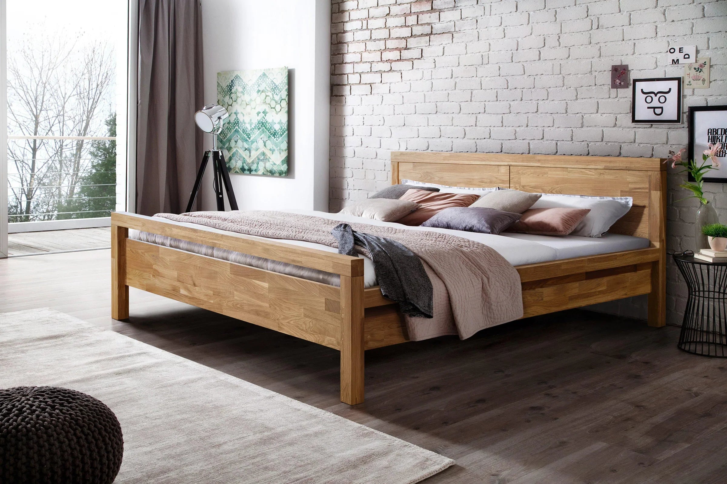 NordicStory Skandinavisches Schlafzimmerbett aus massiver Eiche