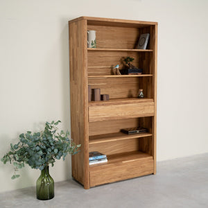 Bücherregal mit 2 Schubladen aus massiver Eiche wood Elsa 2 | NordicStory