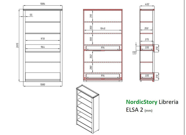 Bücherregal mit 2 Schubladen aus massiver Eiche wood Elsa 2 | NordicStory