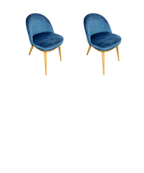 Set aus 2 oder 4 Stühlen aus massiver Eiche Clara, Bezug in Monako Blau | NordicStory
