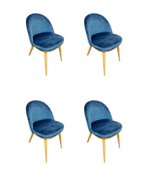 Set aus 2 oder 4 Stühlen aus massiver Eiche Clara, Bezug in Monako Blau | NordicStory