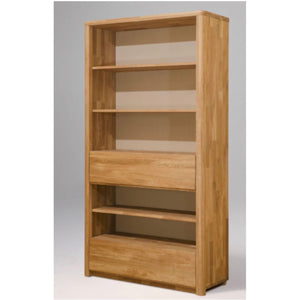 Wandregal mit 2 Schubladen aus massiver Eiche Elsa 2 108 x 40 x 201,5 cm | NordicStory