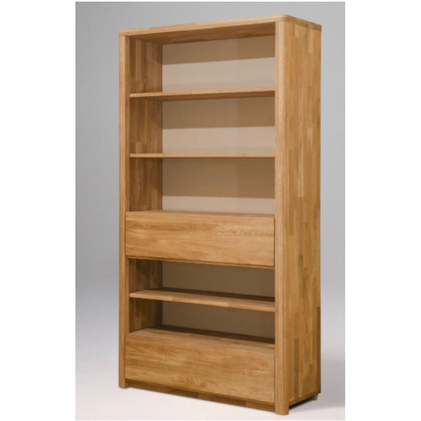 Wandregal mit 2 Schubladen aus massiver Eiche Elsa 2 108 x 40 x 201,5 cm | NordicStory