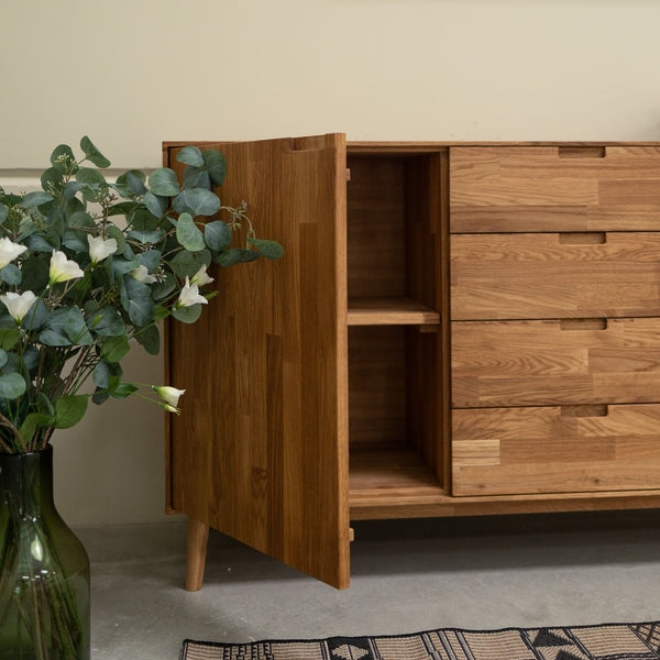 NordicStory Sideboard Kommode aus massiver Eiche Escandi 3 160 x 45 x 84,5 cm.