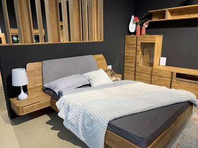 NordicStory "Alina" Bett aus massiver Eiche mit Kopfteil und 2 schwebenden Nachttischen Media 6 von 9