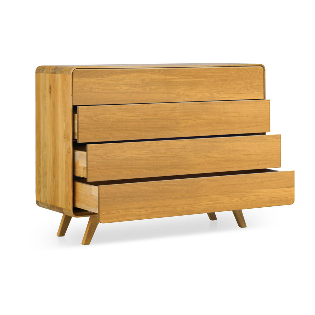 NordicStory Kommode aus massiver Eiche Geneva 3, 120 x 42 x 90 cm.