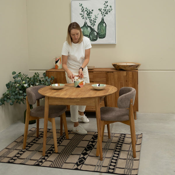 NordicStory Runder ausziehbarer Esstisch aus massiver Eiche Escandi 3 Roble.Store