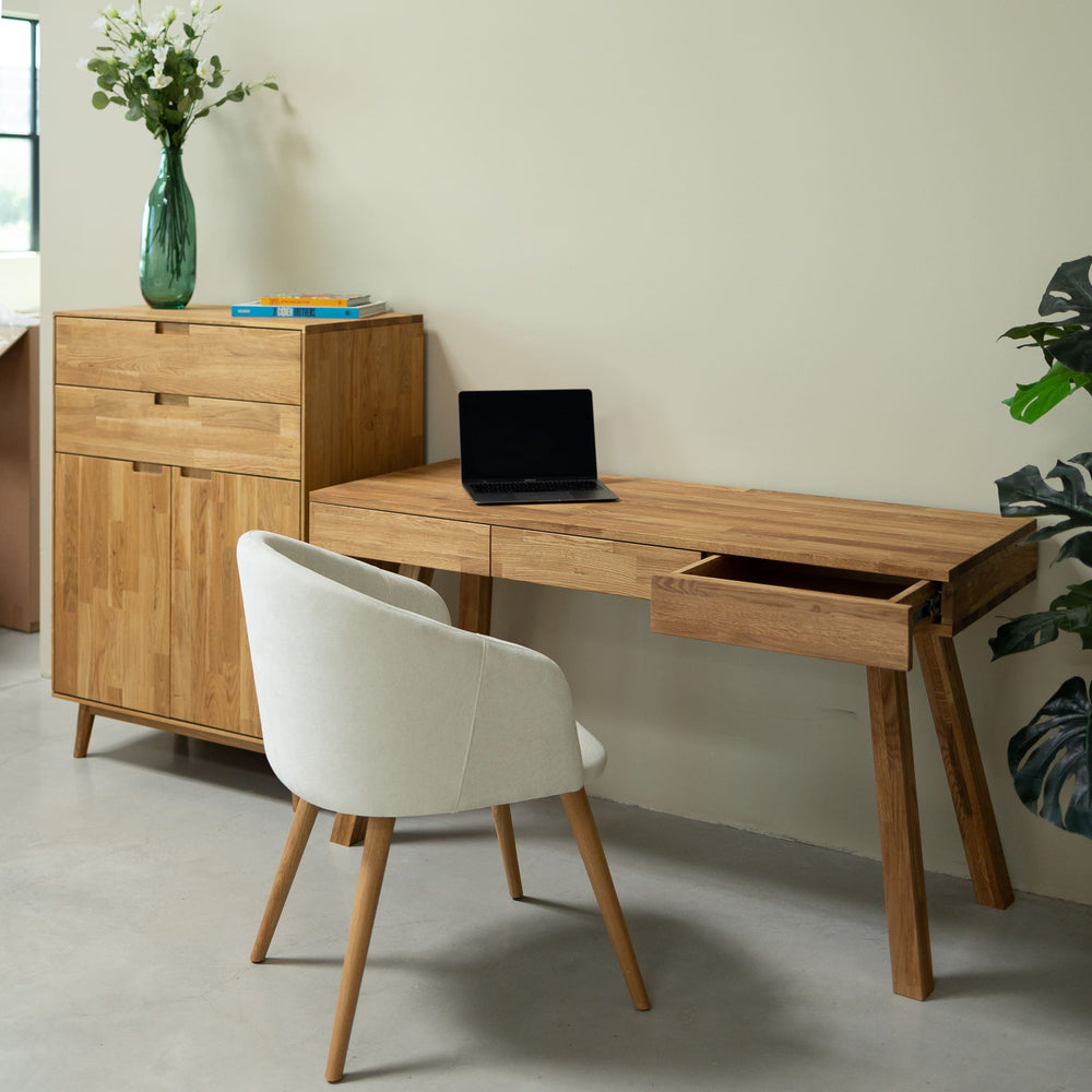 NordicStory Einstein I Schreibtisch aus massiver Eiche 140 x 55 x 76 cm.