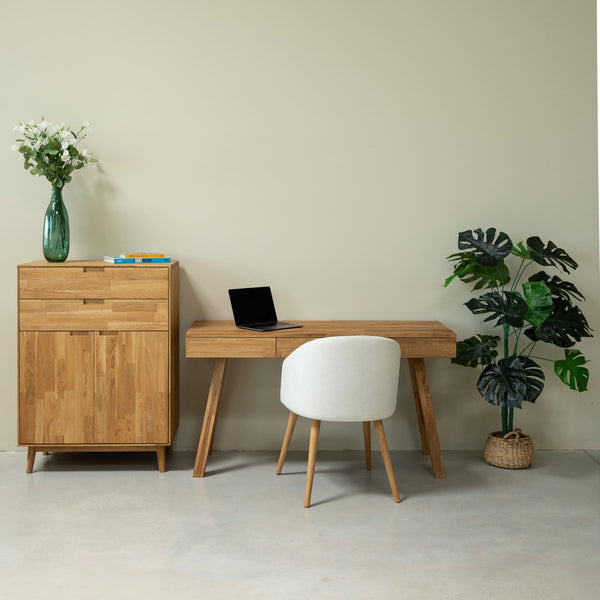 NordicStory Einstein I Schreibtisch aus massiver Eiche 140 x 55 x 76 cm.