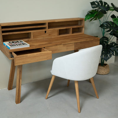 NordicStory Einstein 2 Schreibtisch aus massiver Eiche mit schwebendem Regal 140 x 55 x 106 cm.