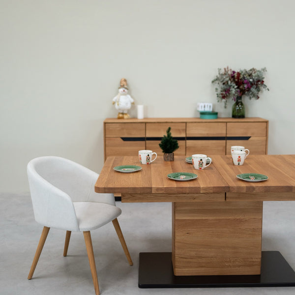 NordicStory Ausziehbarer Esstisch aus massiver Eiche Bremen, 160-250 x 90 x 75 cm.