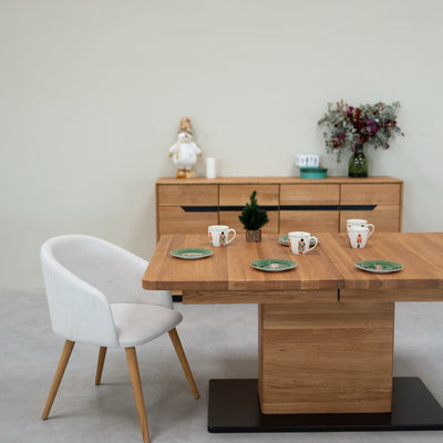 NordicStory Ausziehbarer Esstisch aus massiver Eiche Bremen, 160-250 x 90 x 75 cm.
