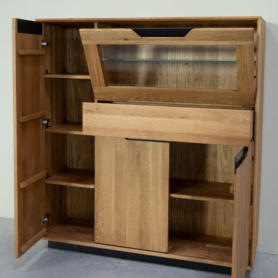 NordicStory Massivholzvitrine Eiche Bremen 3, 124 x 38 x 134 cm.