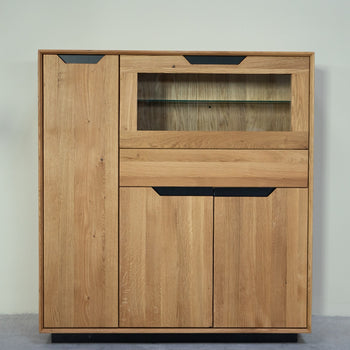NordicStory Massivholzvitrine Eiche Bremen 3, 124 x 38 x 134 cm.