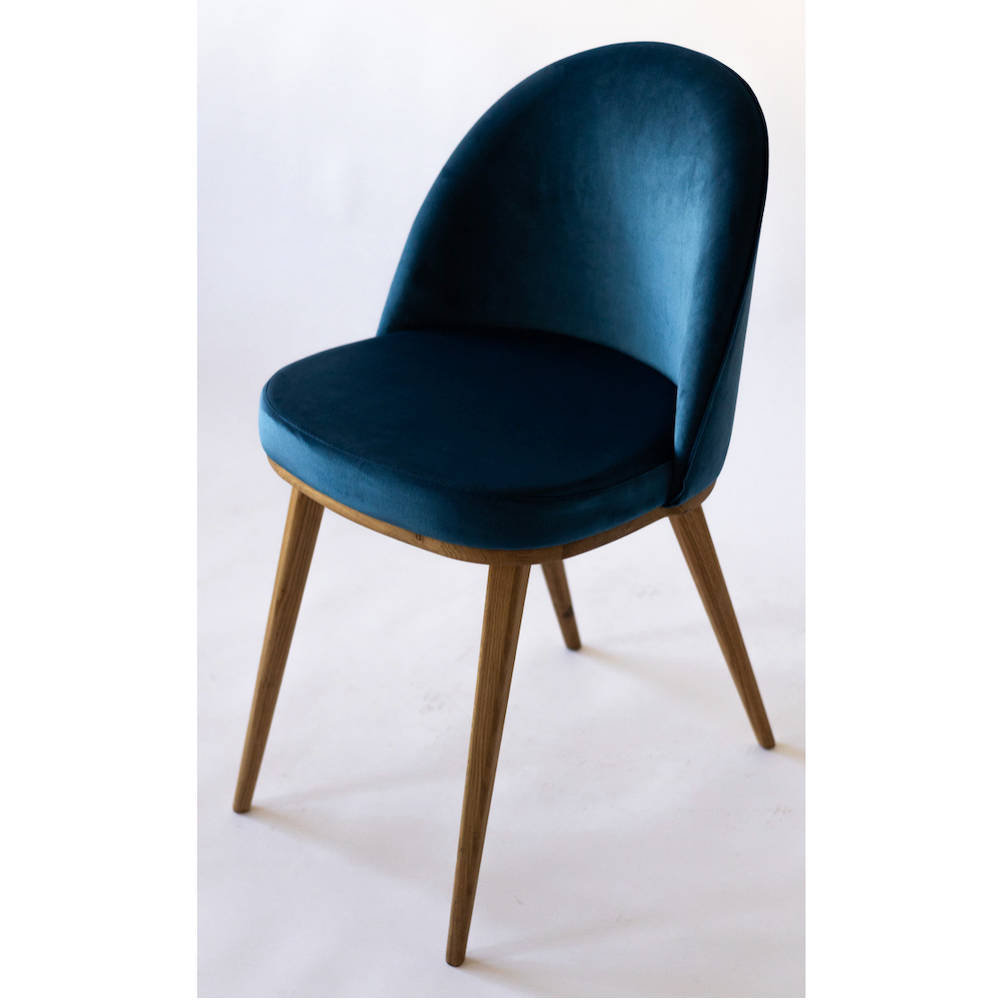 NordicStory 2er- oder 4er-Pack transparente Esszimmerstühle, Gestell aus massiver Eiche, Polsterung aus blauem Monako