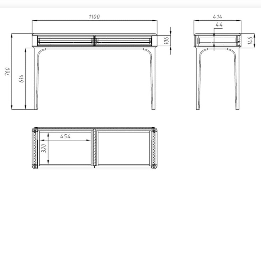 Oxford Schminktisch aus massiver Eiche 110x41,4x76 cm.