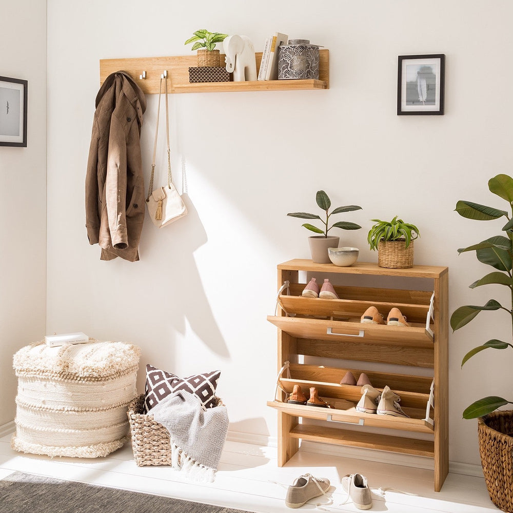 NordicStory Eiche Schuhregal Massivholz Schuhregal Schuhschrank