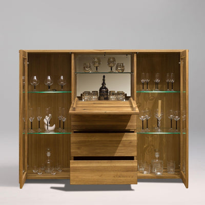 NordicStory Nordic Skandinavischer Garderobenschrank aus massivem Eichenholz mit Glas 