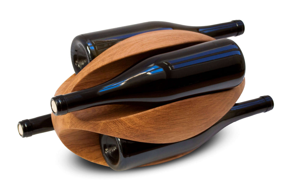 Handgefertigtes Weinregal aus Eiche RUGBY, Weinständer für 4 Flaschen