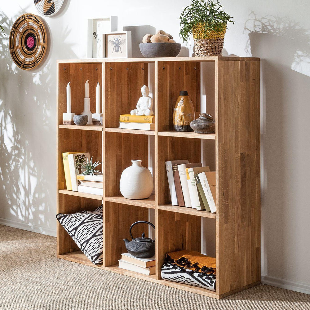 Bücherregal Regal Eiche massiv 3x3, 112,2 x 35 x 112,2 cm | NordicStory