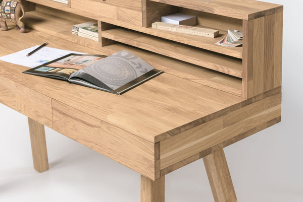 NordicStory Schreibtisch Einstein 2 140 x 55 x 106 cm. Skandinavische Eiche Natur Massivholz