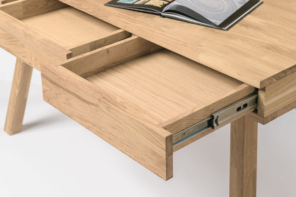 NordicStory Schreibtisch Einstein 2 140 x 55 x 106 cm. Skandinavische Eiche Natur Massivholz