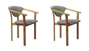 NordicStory 2er-Set Esszimmerstühle aus massiver Eiche mit gepolsterter Rückenlehne Farbe grau