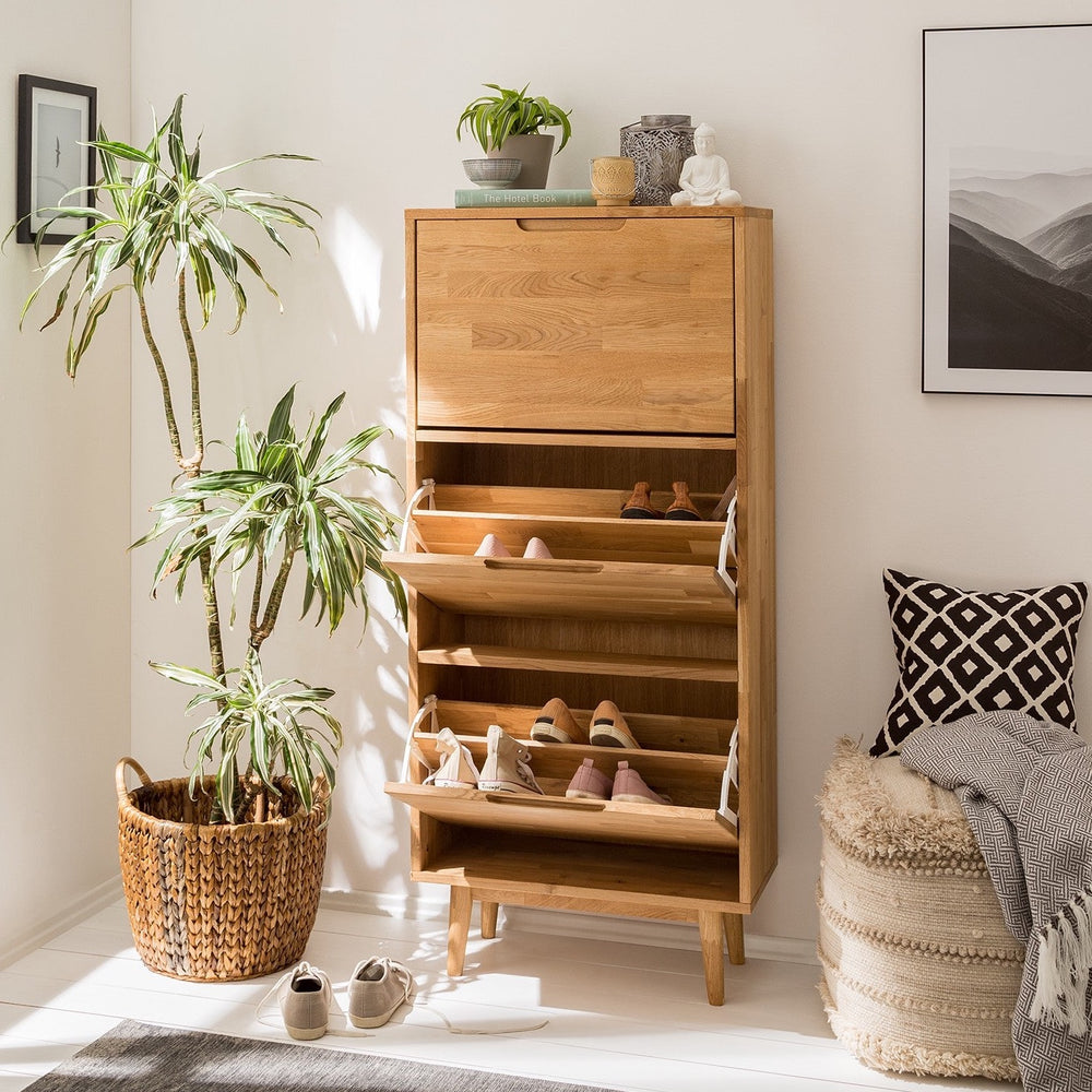 NordicStory Massives Eichenholz-Schuhregal Skandinavischer Schuhschrank 