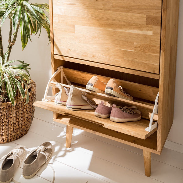 NordicStory Massives Eichenholz-Schuhregal Skandinavischer Schuhschrank 